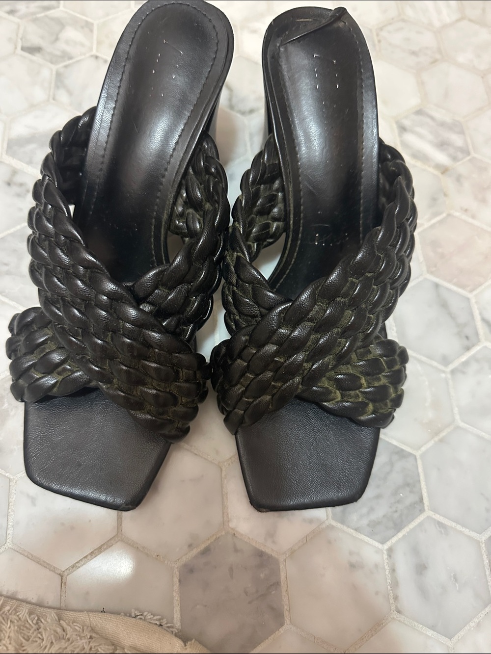 Anne Klein Black Braided Slide Sandals